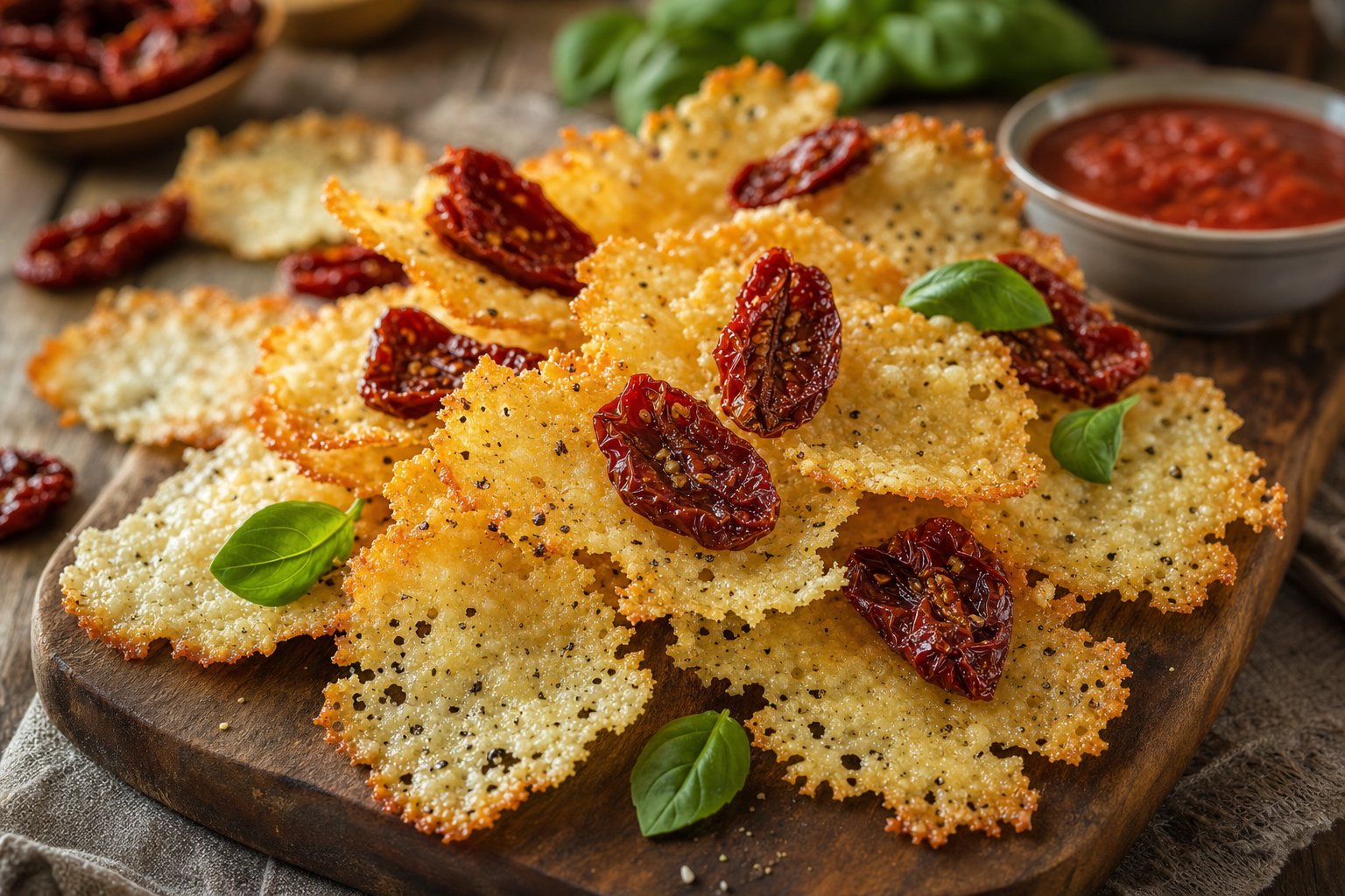 Knusprige_Parmesan-Chips_mit_getrockneten_Tomaten